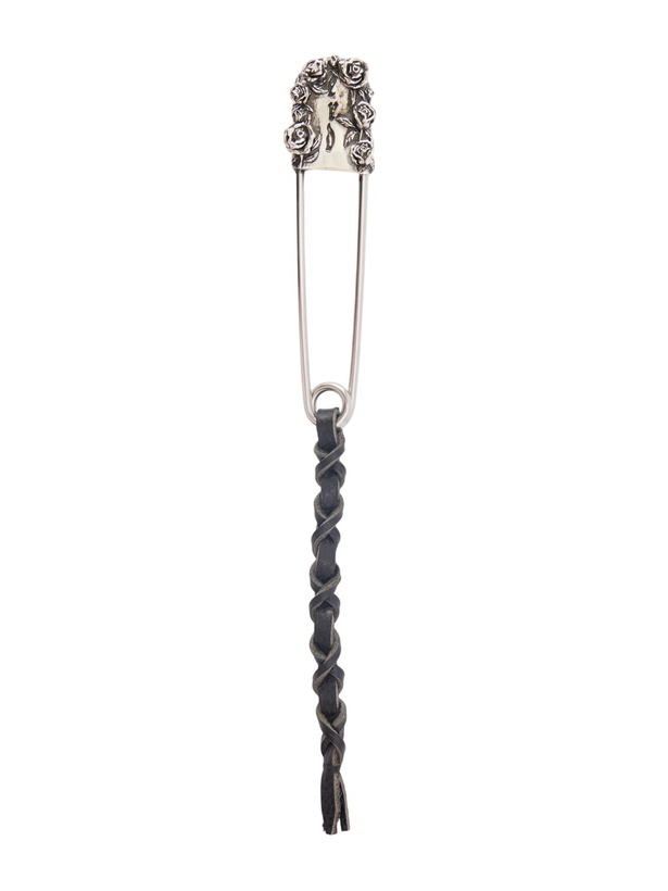 Photo: Enfants Riches Déprimés - Oversized Safety Pin Leather-Trimmed Sterling Silver Keyring