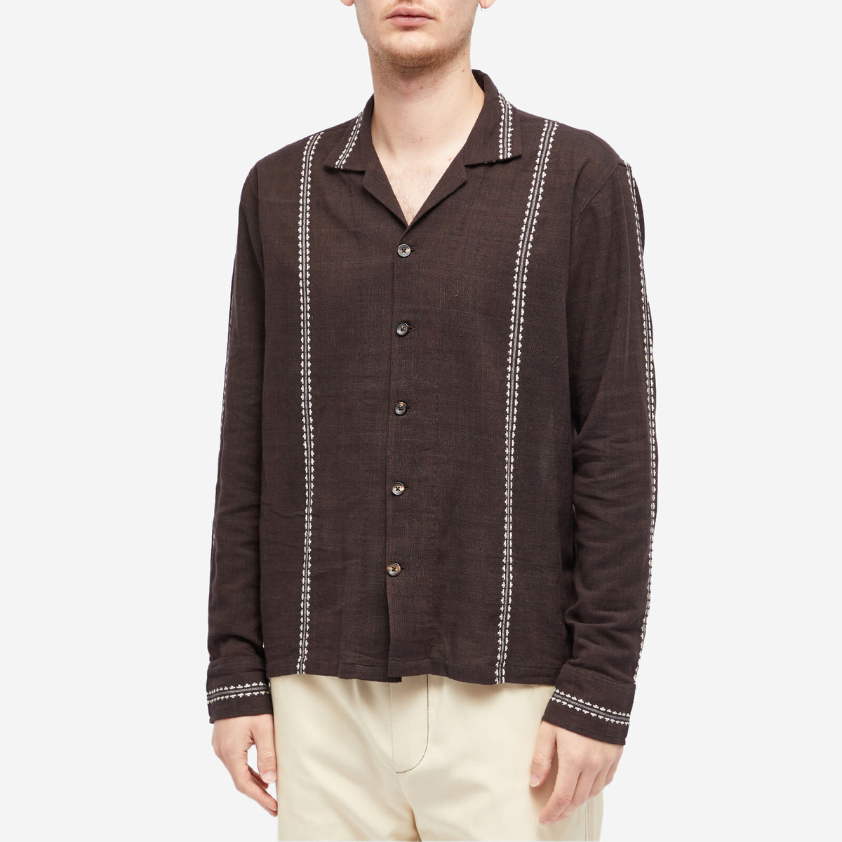 Karu Research Men's Jacquard Handloom Shirt in Brown/White