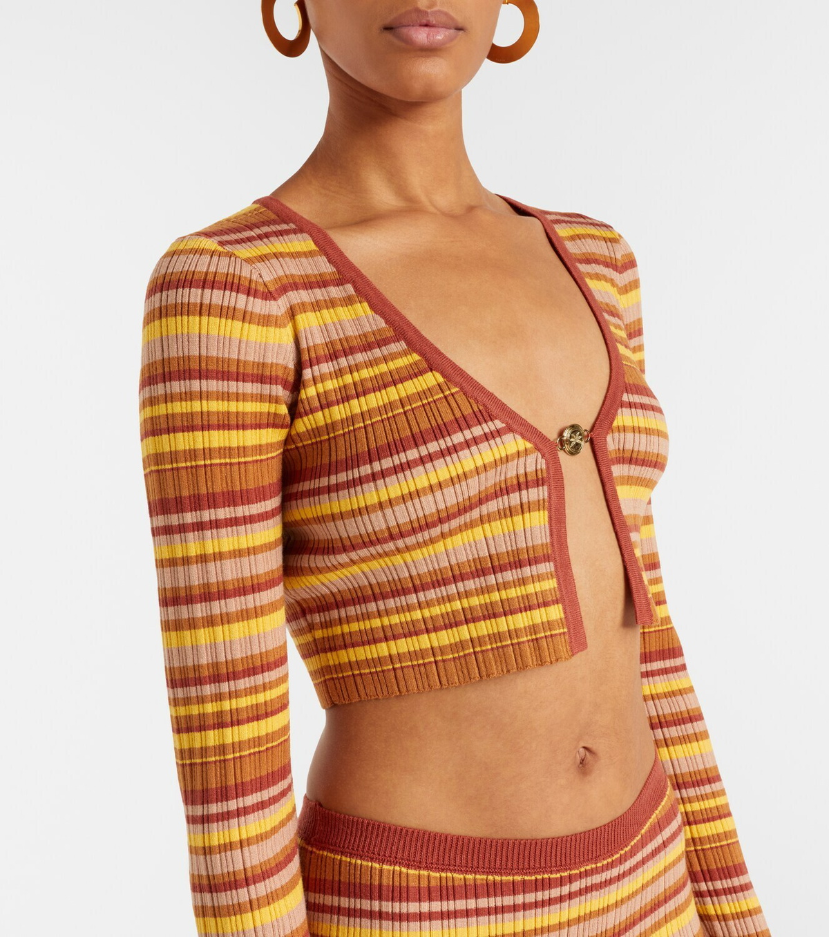 Bananhot Ann ribbed-knit striped cropped cardigan