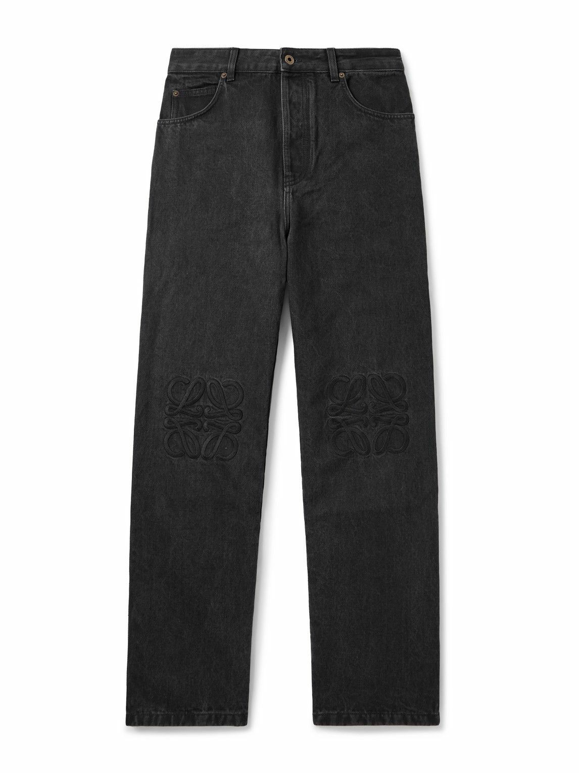 Loewe - Puzzle Cropped Leather-Trimmed Jeans - Gray Loewe