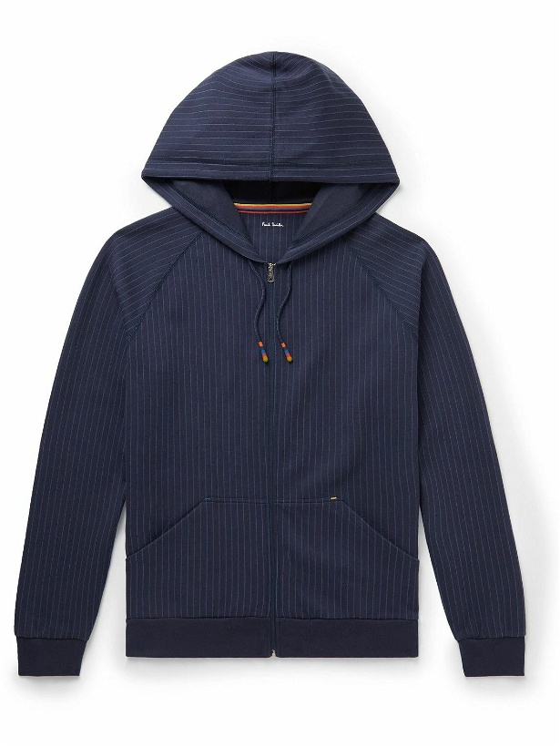 Photo: Paul Smith - Pinstriped Cotton-Blend Jersey Zip-Up Hoodie - Blue