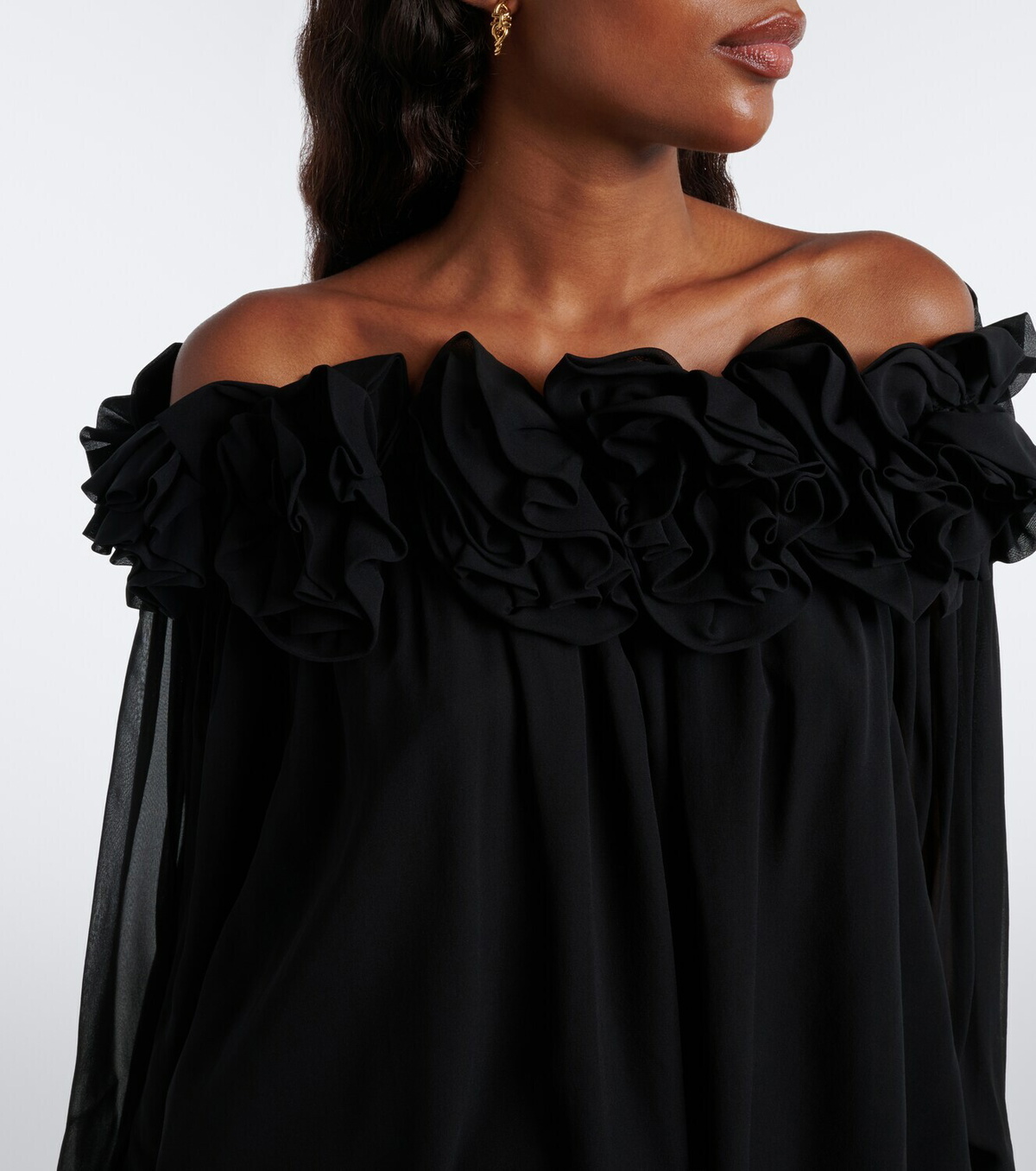 Carolina Herrera Floral-appliqué gathered silk top