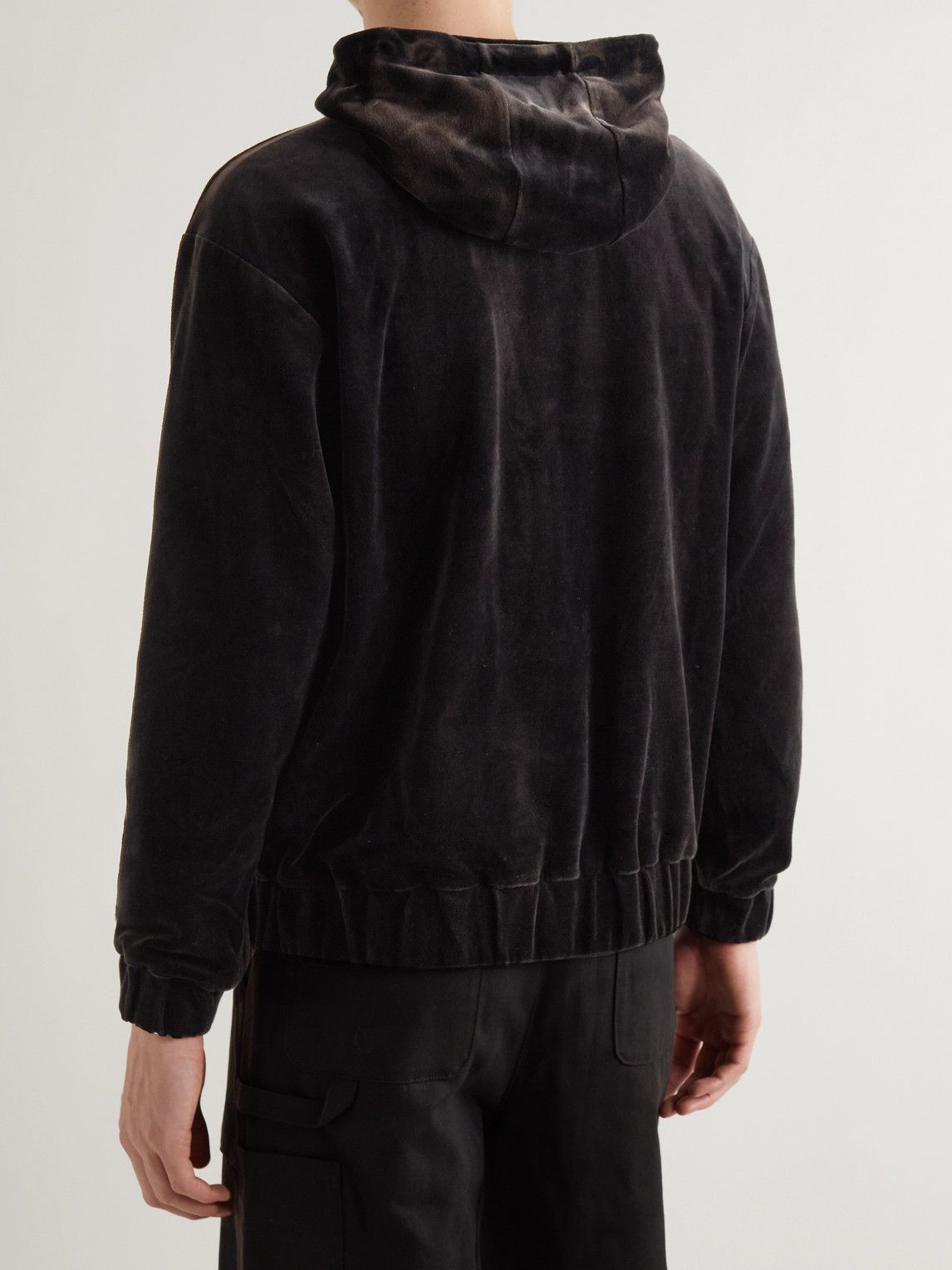 JiyongKim Sun Faded Cotton Blend Velour Hoodie Black