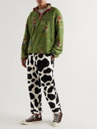 KAPITAL - Tapered Cow-Print Fleece Sweatpants - Black