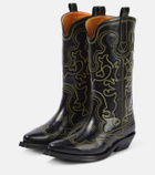 Ganni Embroidered leather cowboy boots