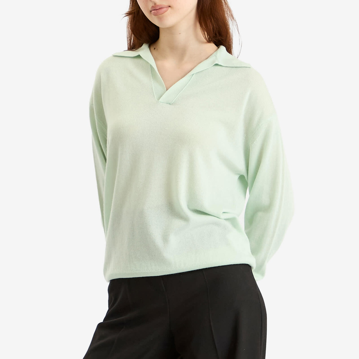 トップス AURALEE CASHMERE SILK KNIT SKIPPER POLO Auralee Women's Cashmere Silk Knit Skipper Polo in White