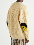 KAPITAL - Intarsia Cable-Knit Wool-Blend Cardigan - Yellow