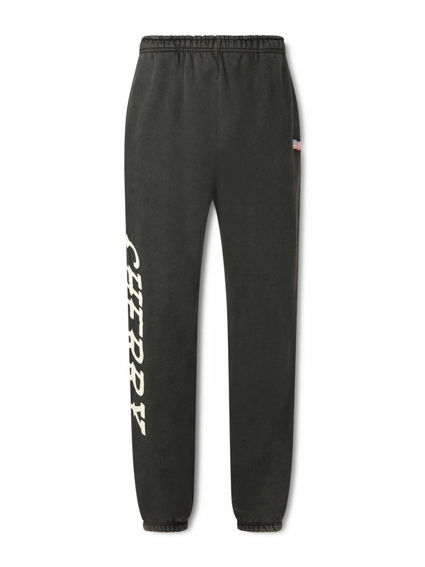 Photo: Cherry Los Angeles - Hollywood Logo-Print Appliquéd Cotton-Jersey Sweatpants - Black