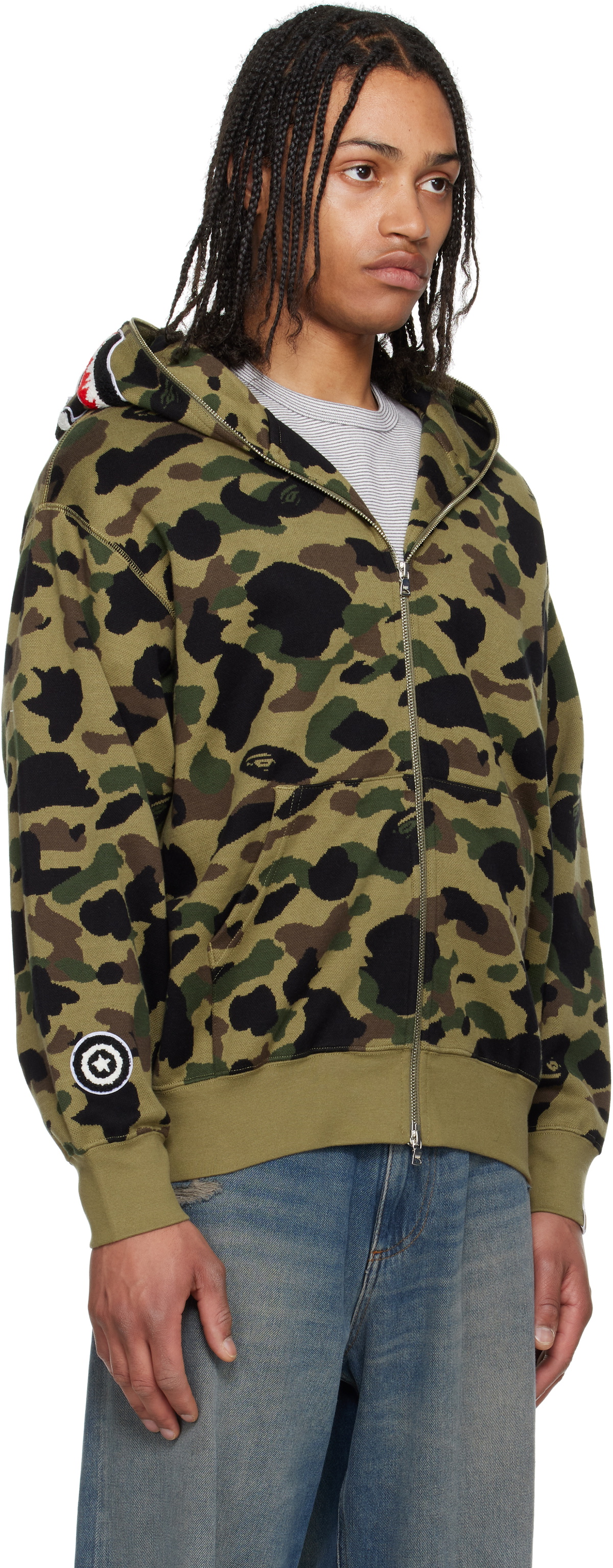 BAPE Green 1st Camo Jacquard Shark Full Zip Hoodie A Bathing Ape