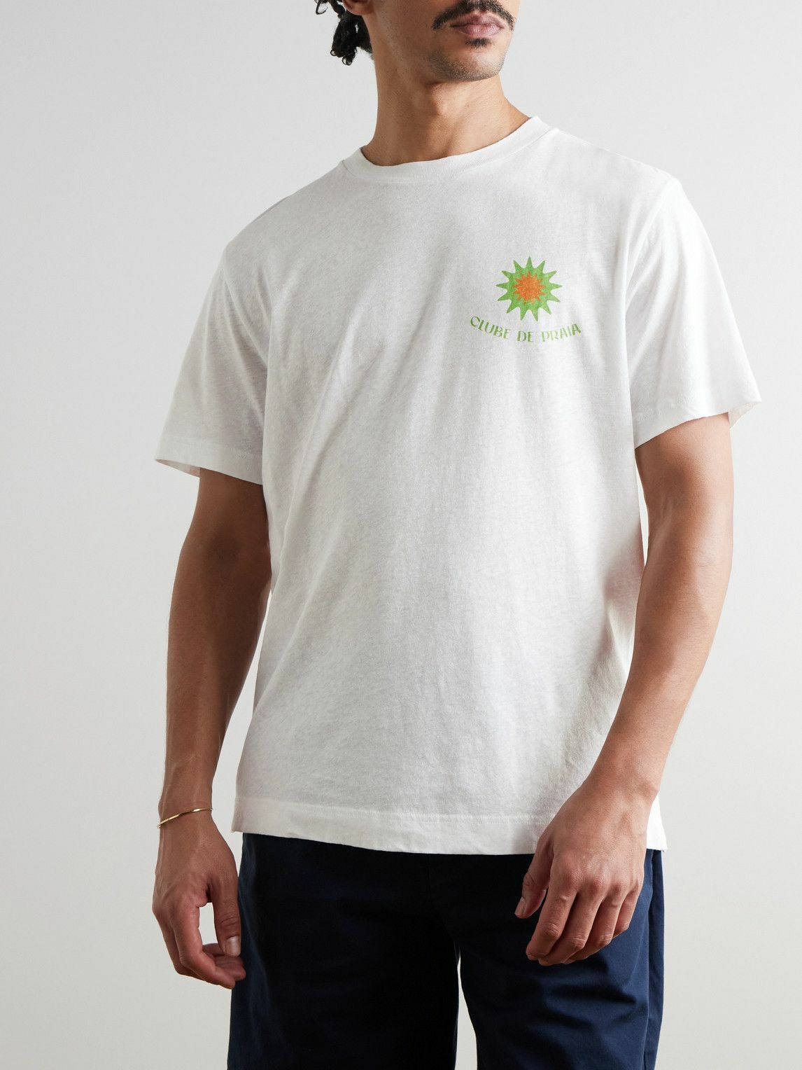 Frescobol Carioca - Dinis Clube de Praia Printed Cotton and Linen-Blend Jersey T-Shirt - White