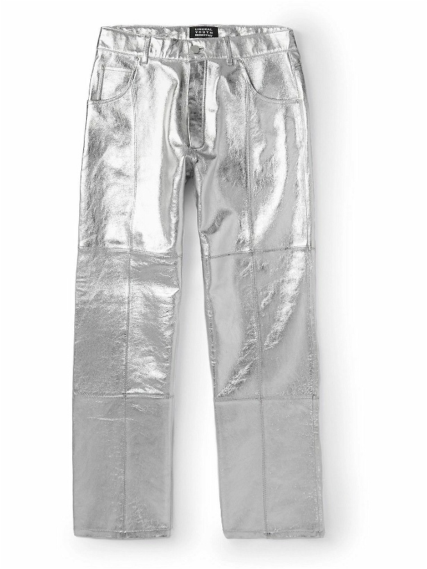 Photo: Liberal Youth Ministry - Straight-Leg Panelled Metallic Leather Trousers - Silver