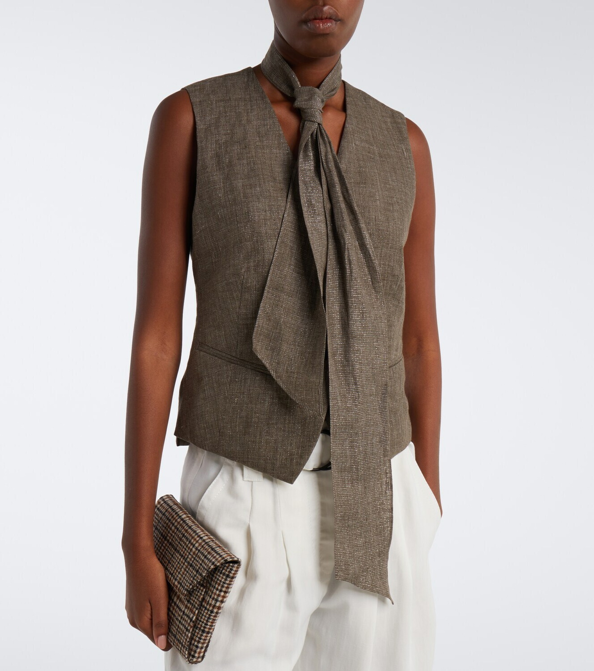 Brunello Cucinelli Scarf-detail linen vest