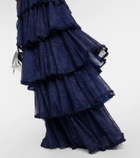 Costarellos Frill-trimmed tiered lace gown