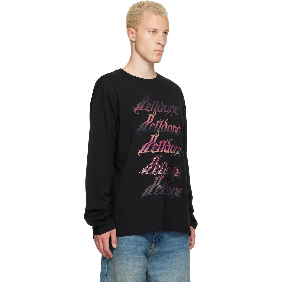 We11done Black Gradient Logo Long-Sleeved T-shirt