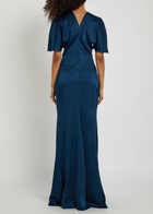 Victoria Beckham Isabella Gathered Satin-crepe Gown Dark Blue