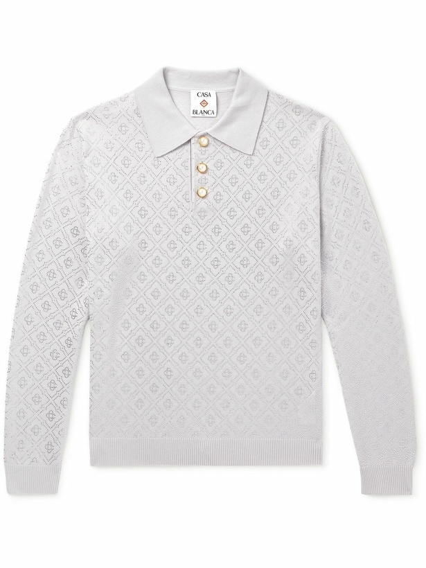 Photo: Casablanca - Crystal-Embellished Wool Polo Shirt - Gray