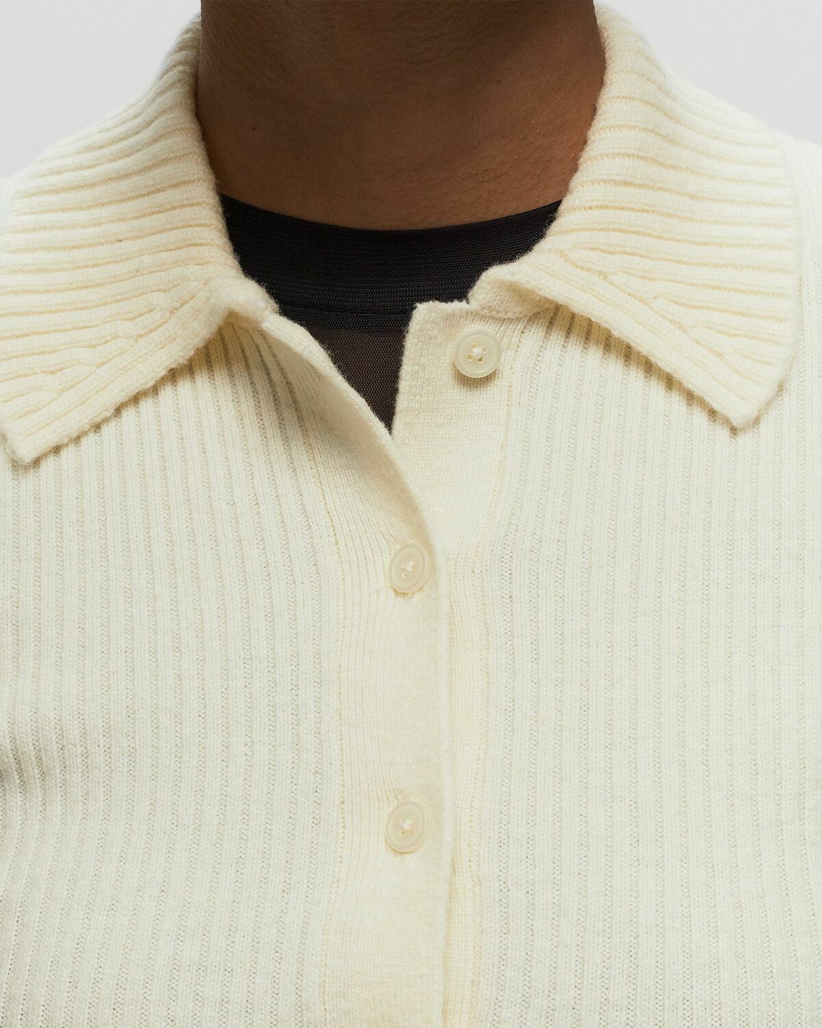 ølåf Merino Ribbed Knit Cardigan White Pullovers