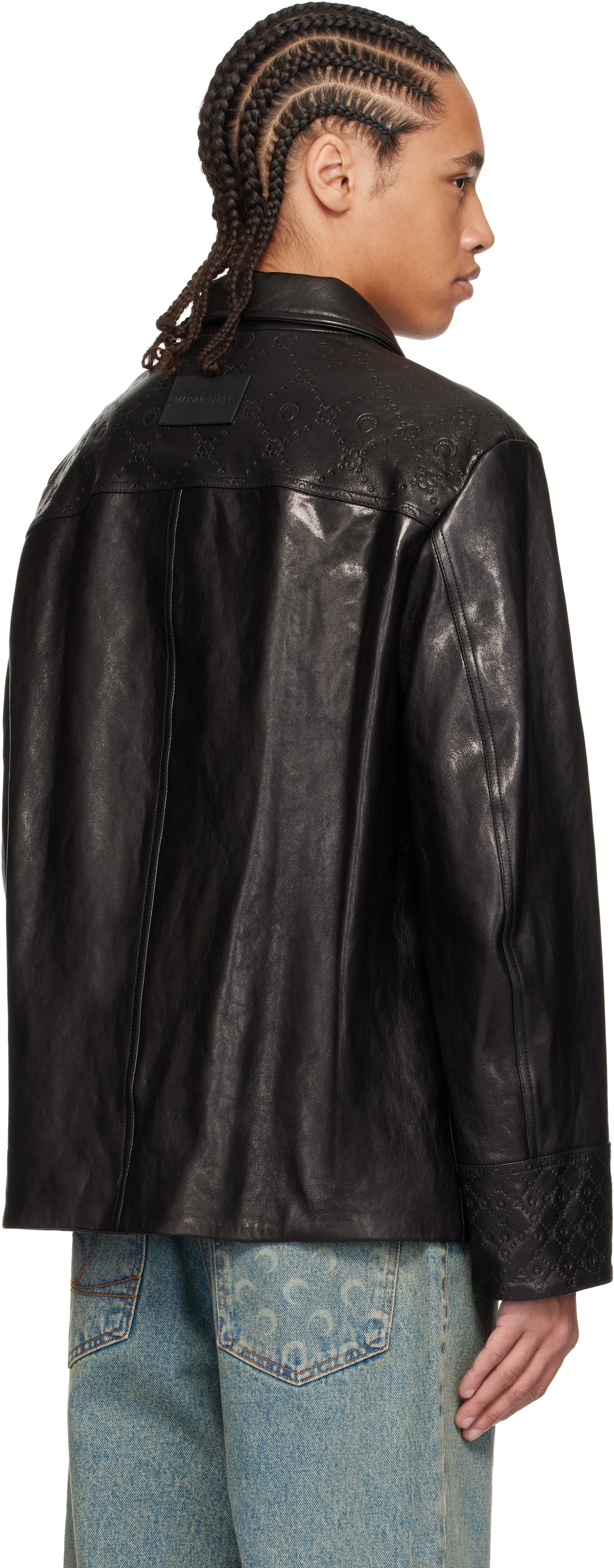 Marine Serre Black Monogram Embossed Boxy Leather Jacket