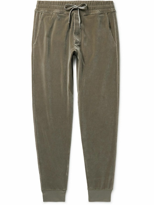 Photo: TOM FORD - Tapered Cotton-Blend Velour Sweatpants - Green
