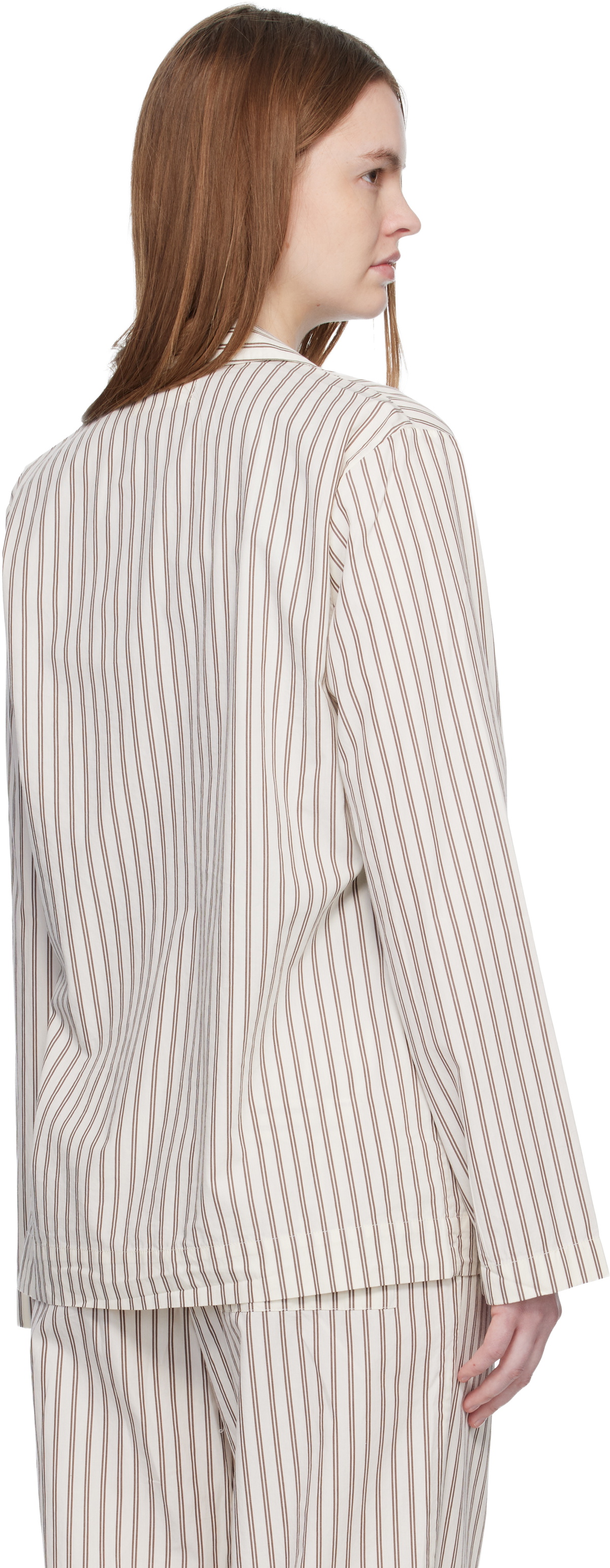 Tekla Off-White & Brown Poplin Long-Sleeved Pyjama Shirt
