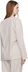 Tekla Off-White & Brown Poplin Long-Sleeved Pyjama Shirt