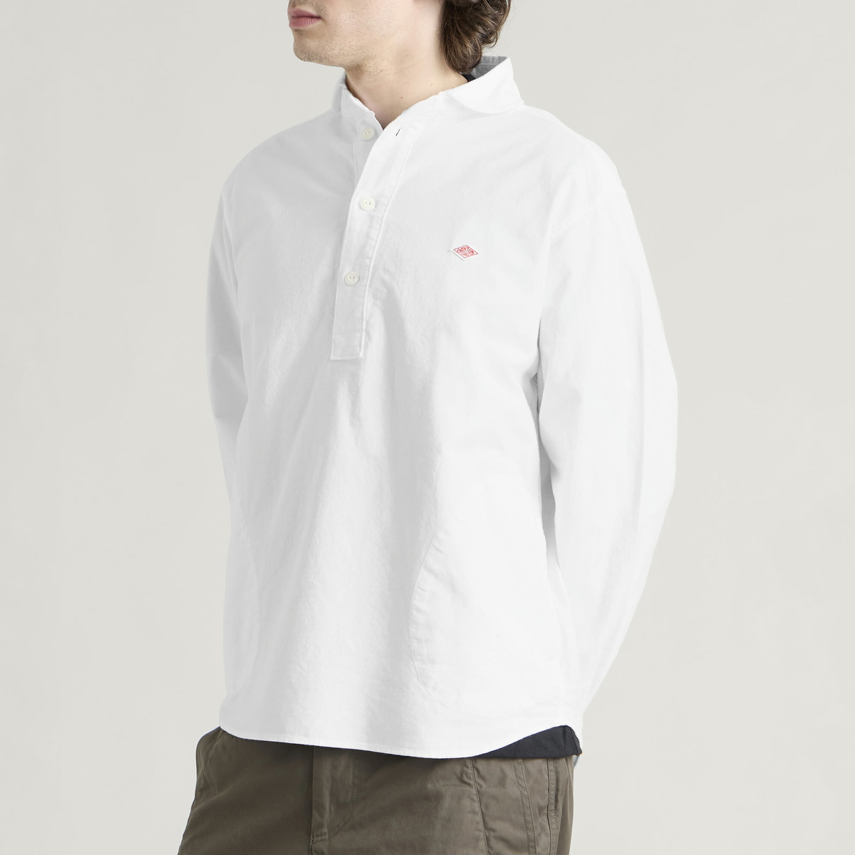 Danton Men's Round Collar Pop Over Shirt in White