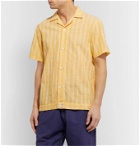 SMR Days - Camp-Collar Embroidered Striped Cotton Shirt - Yellow