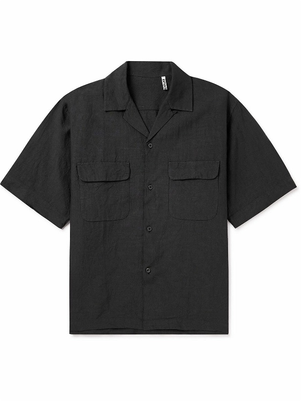 Photo: Kaptain Sunshine - Convertible-Collar Linen and Silk-Blend Shirt - Black