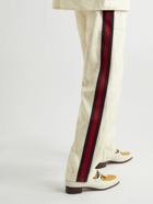 GUCCI - Webbing-Trimmed Logo-Jacquard Cotton-Blend Canvas Trousers - Neutrals