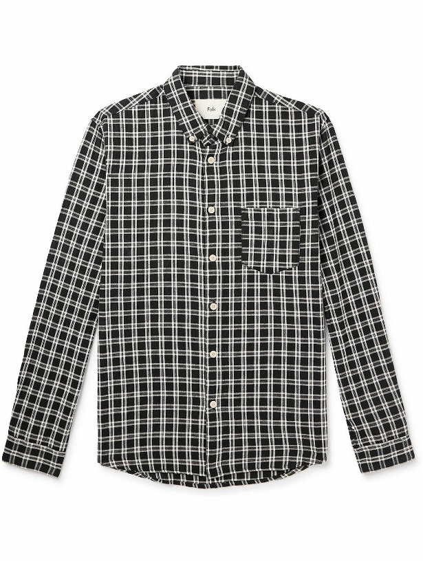 Photo: Folk - Button-Down Collar Checked Cotton-Flannel Shirt - Black