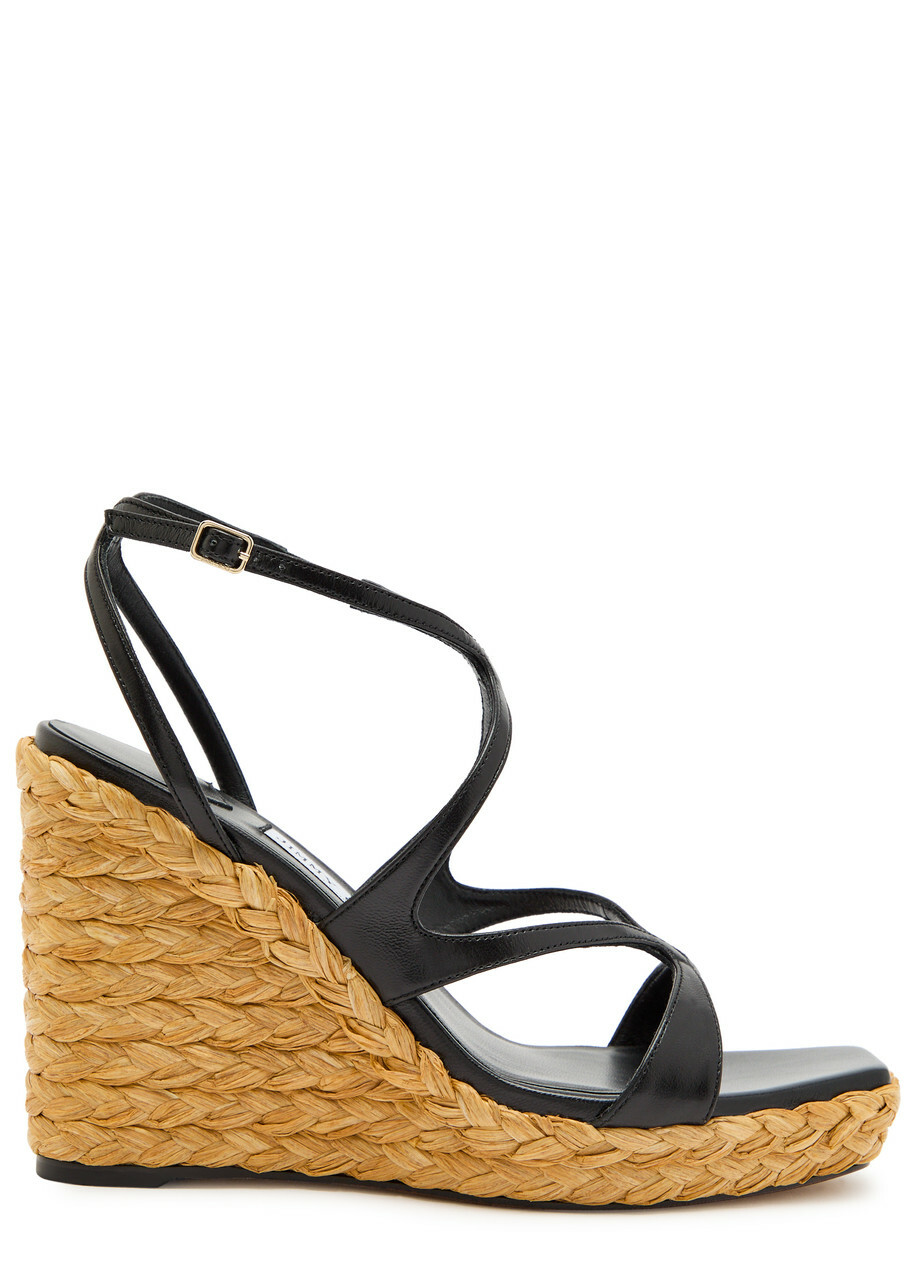 Jimmy Choo Ayla 110 Leather Espadrille Wedge Sandals Black