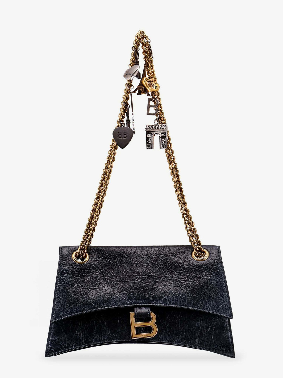 【BALENCIAGA】CRUSH SHOULDER BAG Crush Large leather shoulder bag in black - Balenciaga