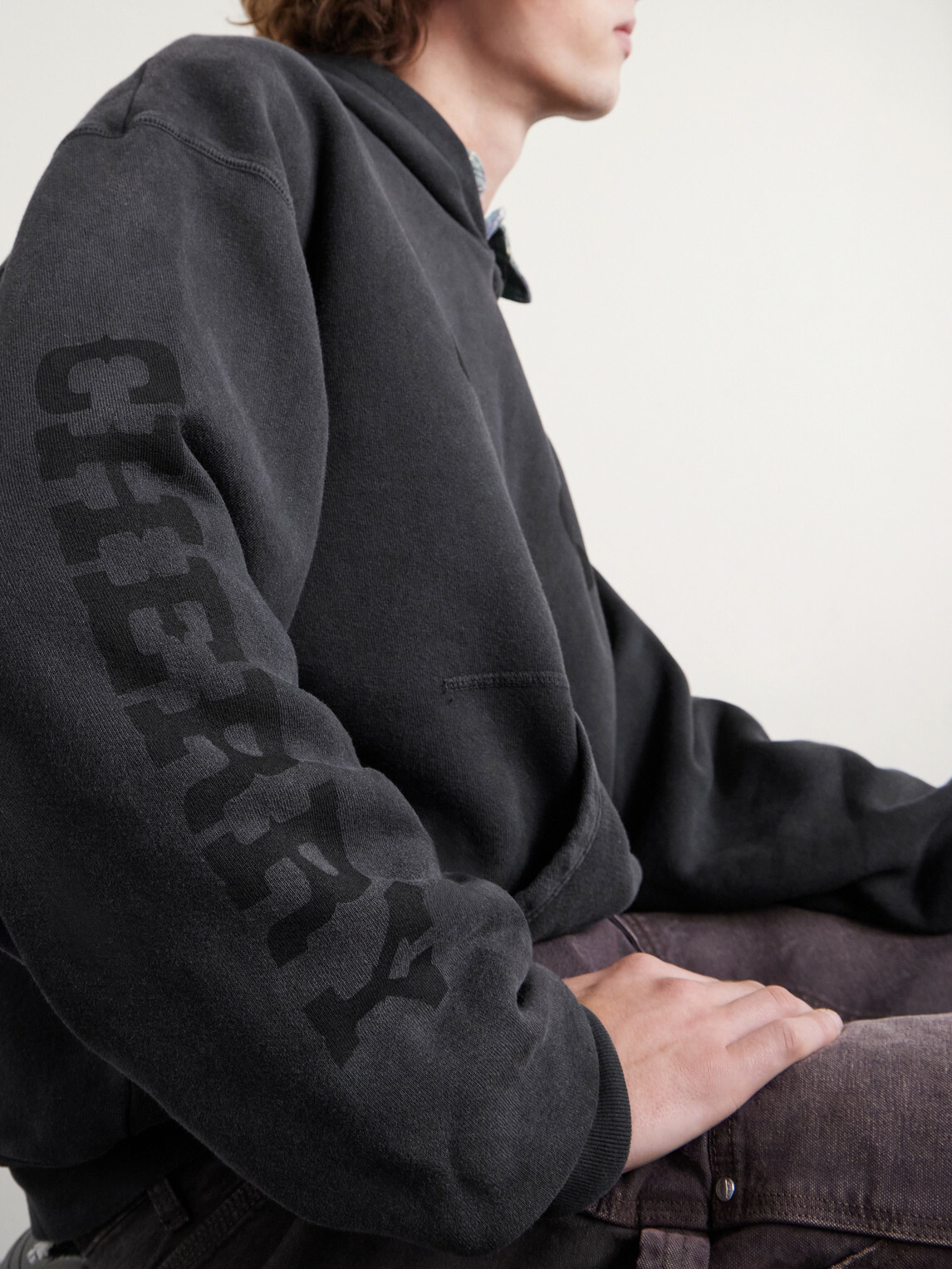 Cherry Los Angeles - Sun Faded Thermal Cotton-Fleece Hoodie - Black
