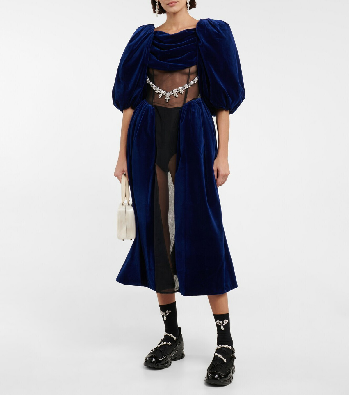 Simone Rocha - Embellished tulle-paneled velvet gown Simone Rocha