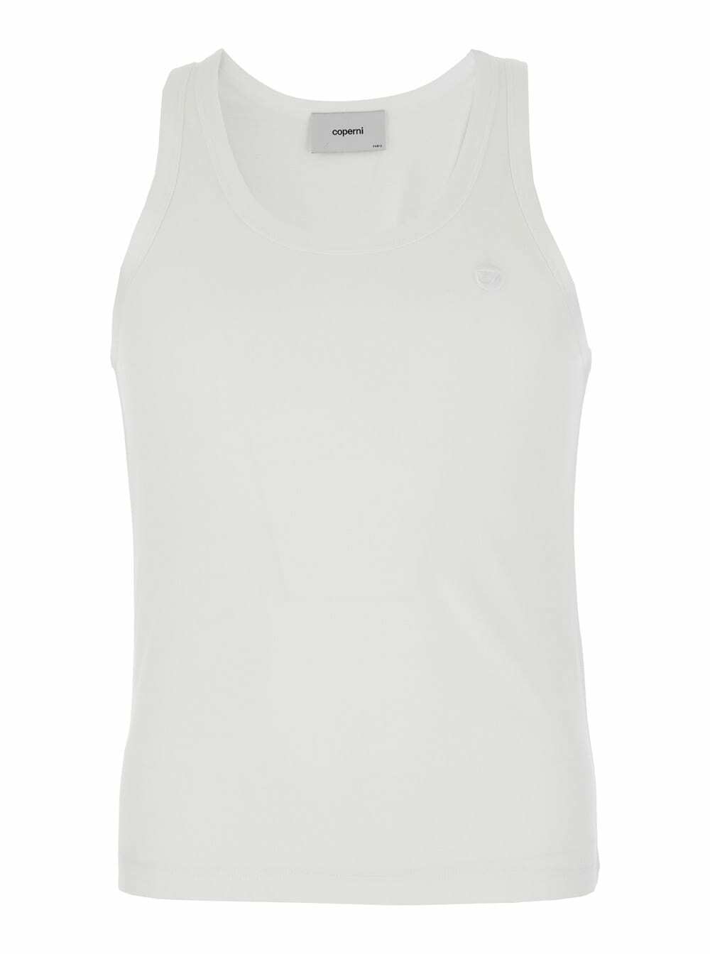 Coperni White Sleeveless Tank Top With Round Neck And Tonal Logo Patch On The Front In Cotton Blend Man