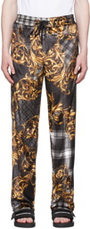 Versace Jeans Couture Black Tartan Baroque Print Velour Lounge Pants