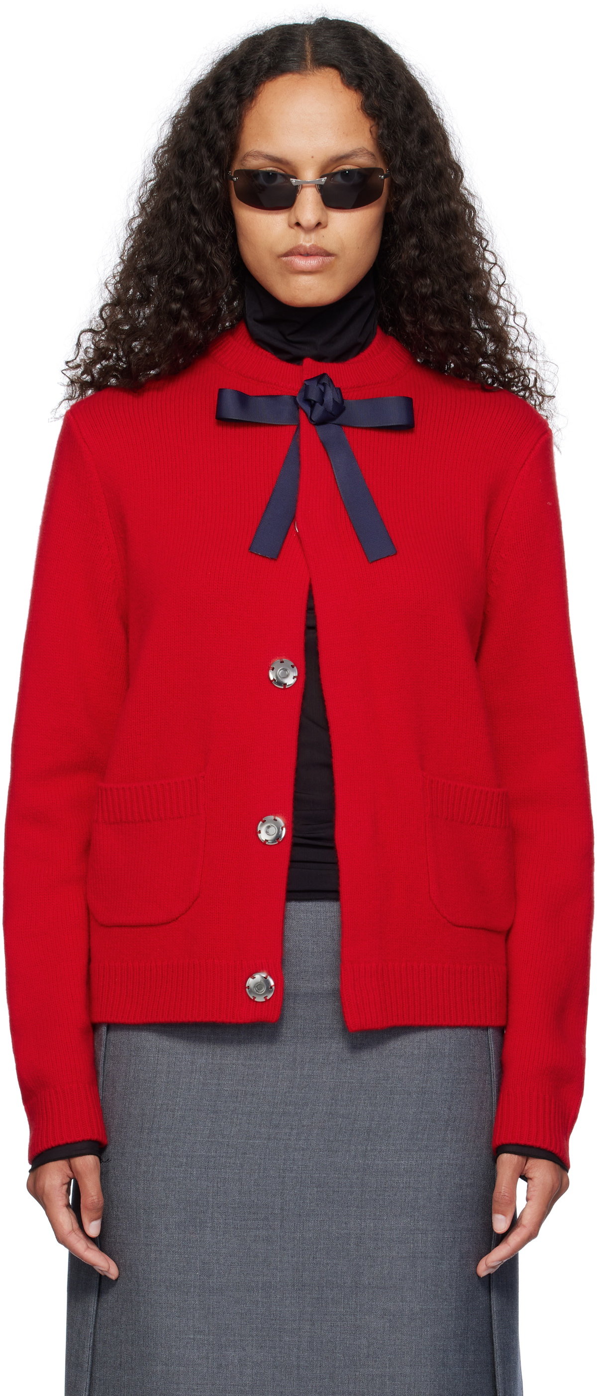 AO Yes Red Ribbon Tie Cardigan