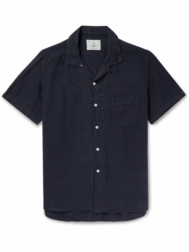 Photo: La Paz - Silveira Convertible-Collar Linen Shirt - Blue