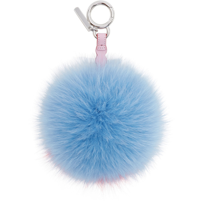 Fendi Red and Blue Fur Pom Pom Keychain Fendi