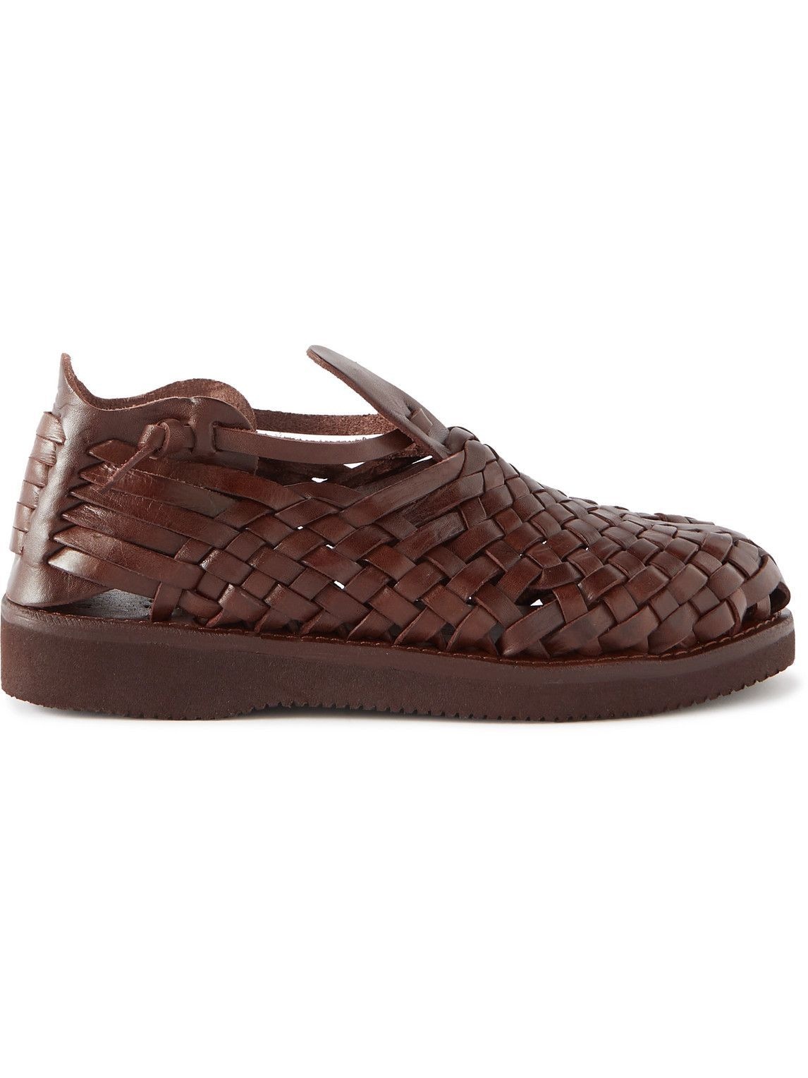 Photo: Yuketen - Cruz Woven Leather Sandals - Brown