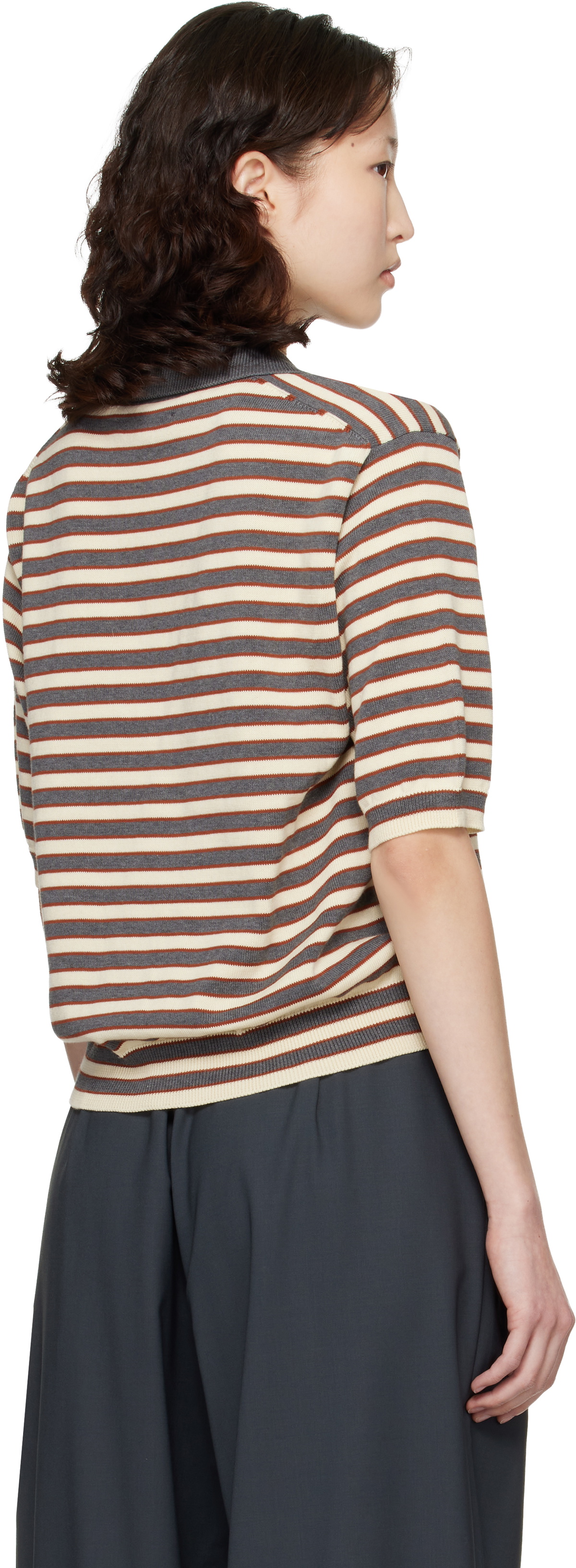 Cordera Gray & Off-White Organic Cotton Striped Polo