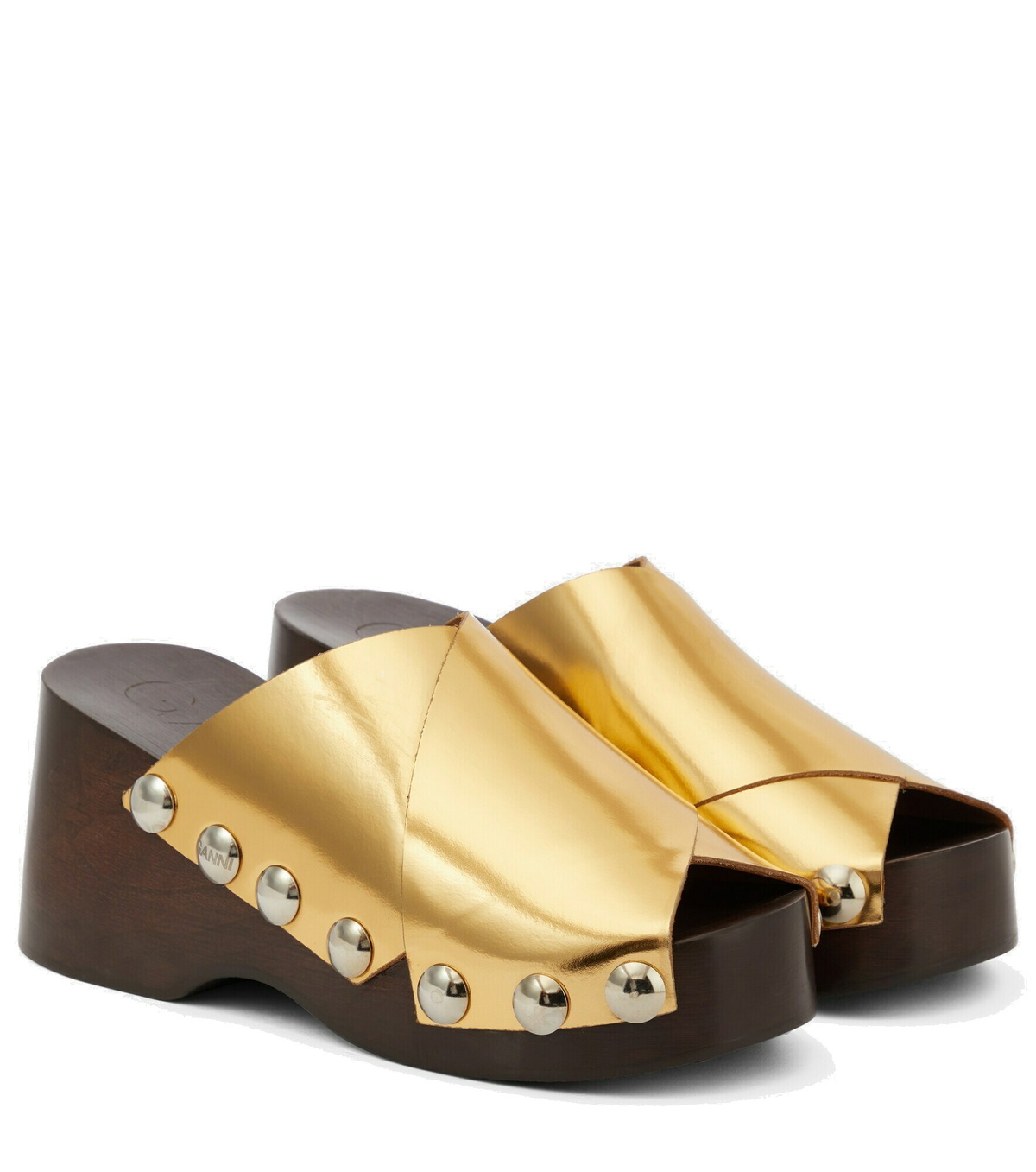 Ganni - Embellished metallic leather clogs GANNI