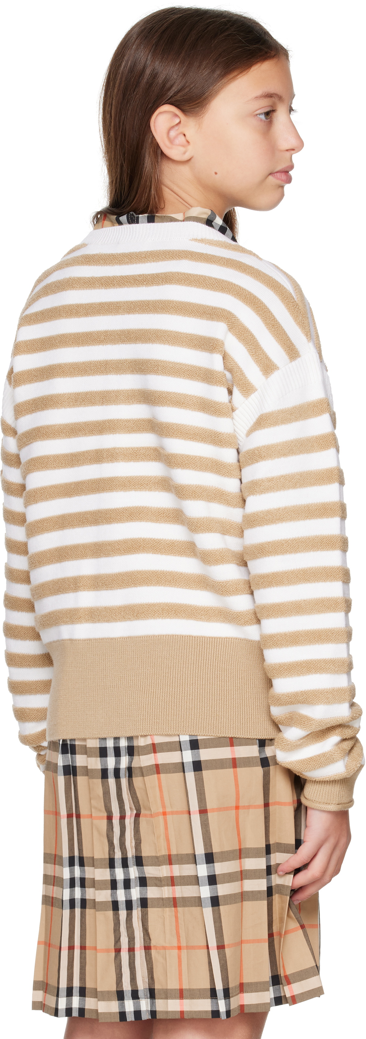 Burberry Kids Beige Striped Wool Cardigan