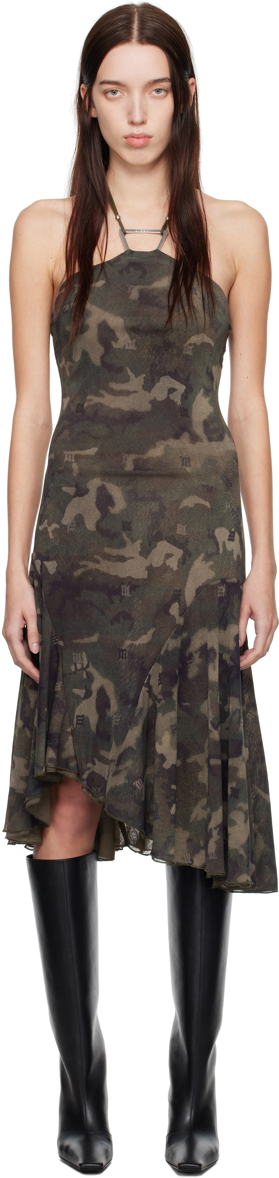 MISBHV Khaki Camo Mesh Trapezoid Midi Dress MISBHV