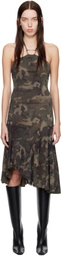 MISBHV Khaki Camo Mesh Trapezoid Midi Dress