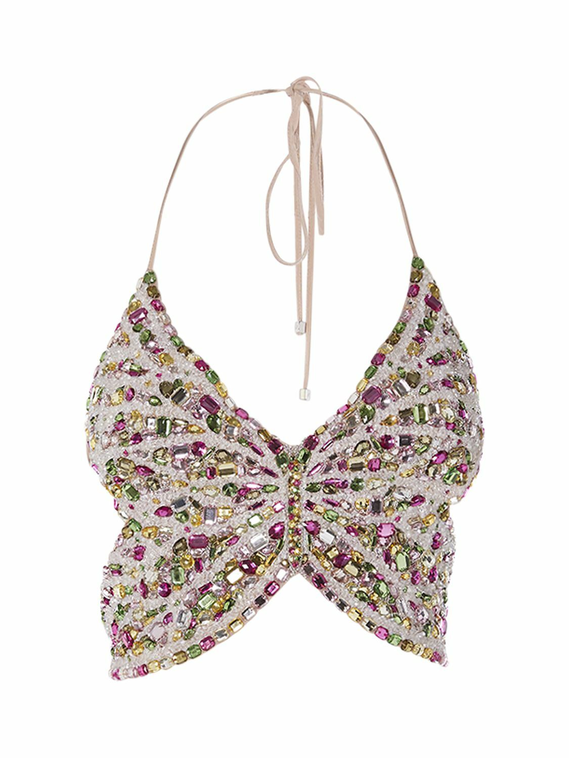 BLUMARINE - Butterfly Crystal Halter Crop Top