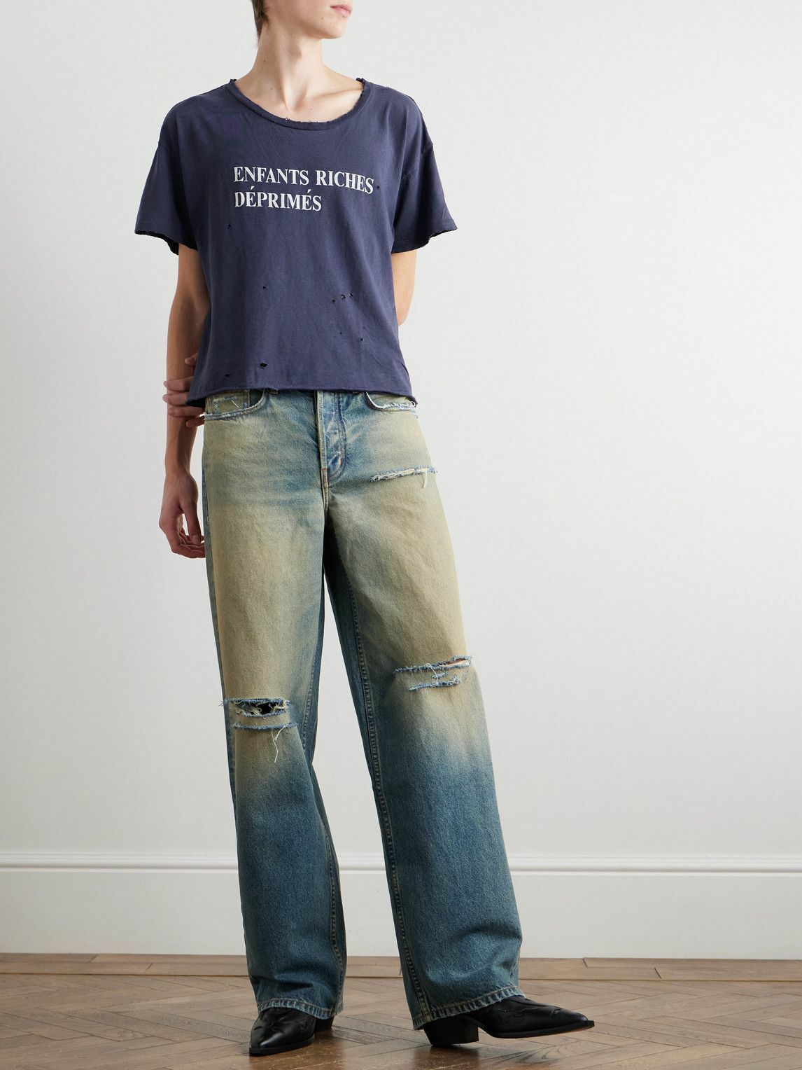 Enfants Riches Déprimés - Distressed Logo-Print Cotton-Jersey T