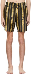 Versace Underwear Black Long Chain Swim Shorts