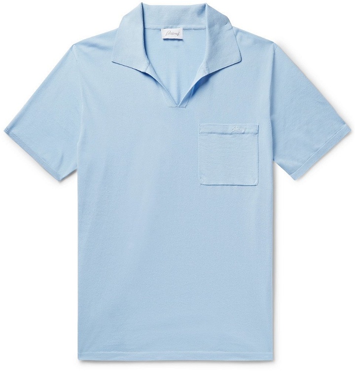Photo: Brioni - Slim-Fit Embroidered Cotton-Jersey Polo Shirt - Men - Sky blue
