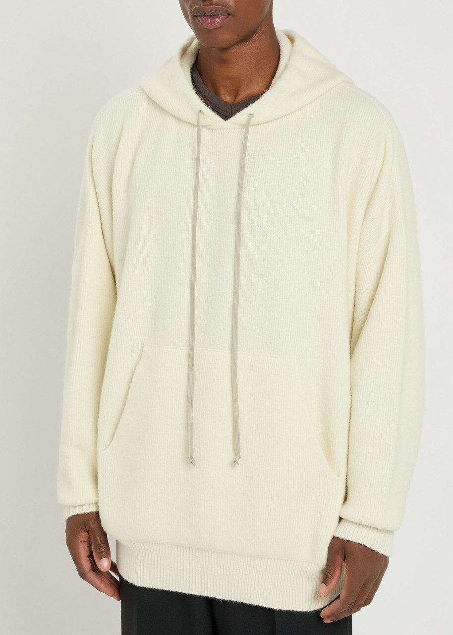Rick Owens Milk Hooded Wool-blend Jumper Cream